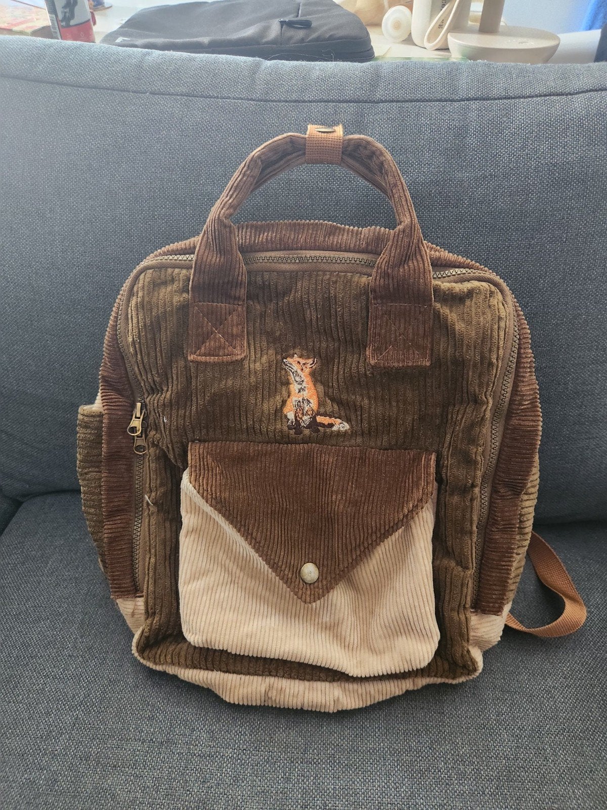 Leuke corduroy rugzak met vossenprint, Overige merken, 25 tot 40 cm, Ophalen of Verzenden, Zo goed als nieuw