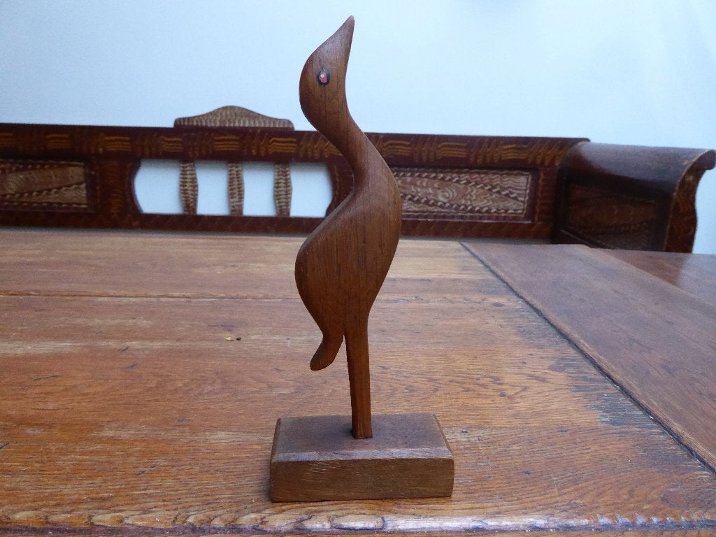 Vintage houten beeldje van een vogel, 19 cm., Antiek en Kunst, Ophalen of Verzenden