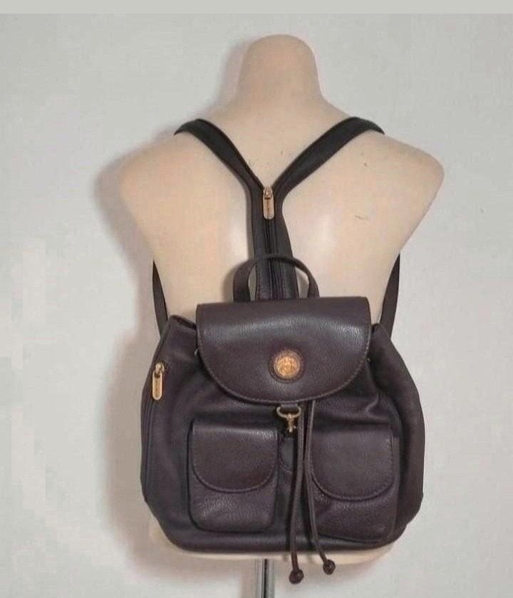 Donkerbruin designer rugtasje van 100% leer Pierre Balmain, Verzenden, Zo goed als nieuw