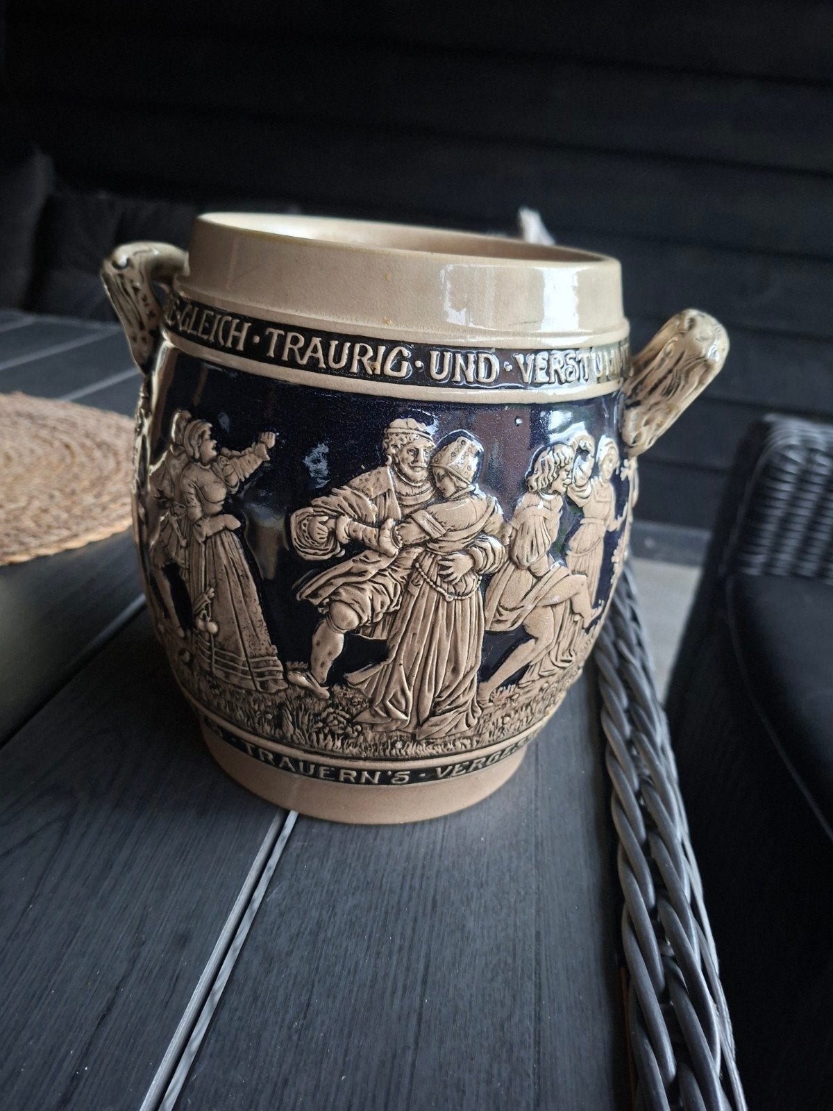 Vintage Westerwald Bierpul met Reliëfdecoratie, Ophalen of Verzenden