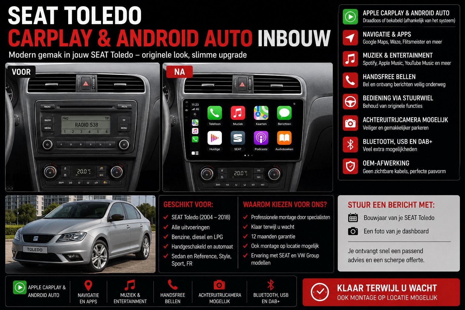 SEAT Toledo CarPlay & Android Auto Inbouw, Ophalen, Zo goed als nieuw
