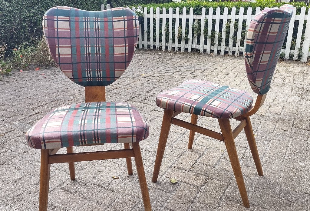 Twee jaren 50 stoelen mid century vintage design, Ophalen, Gebruikt, Bruin, Vijf, Zes of meer stoelen
