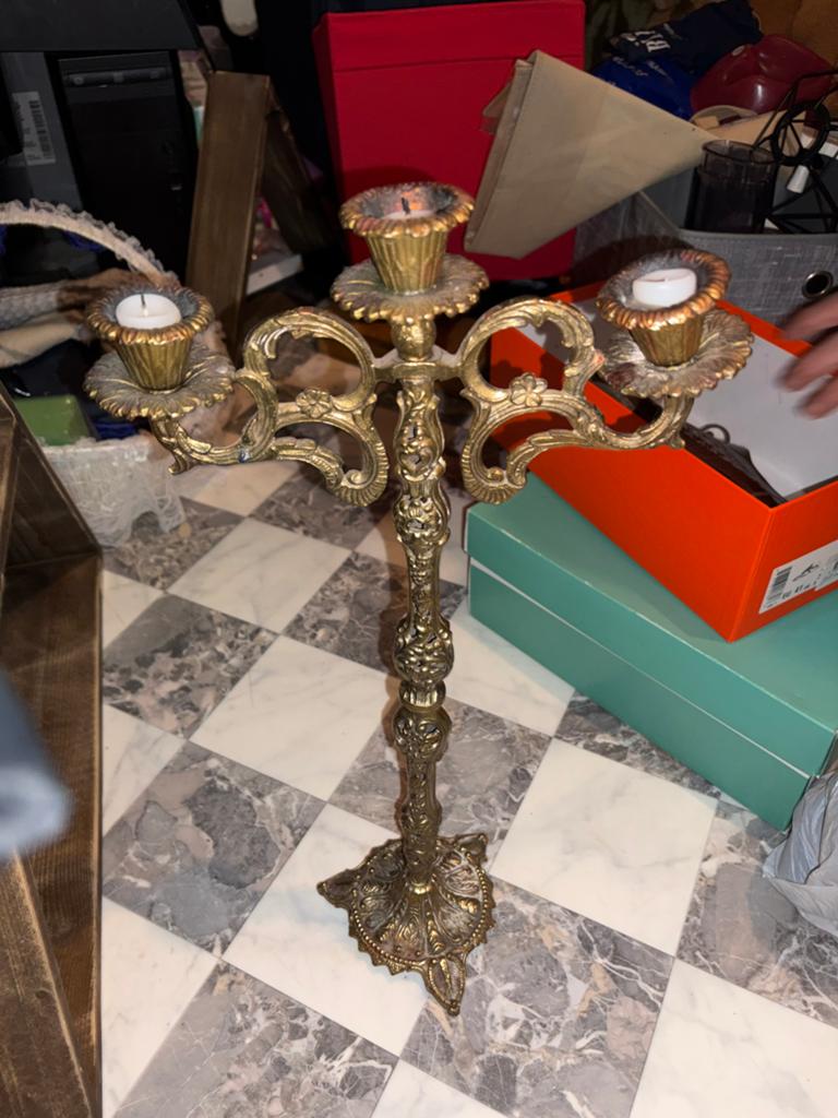 Antieke Koperen Kandelaar met Drie Armen, Ophalen of Verzenden, Koper of Brons