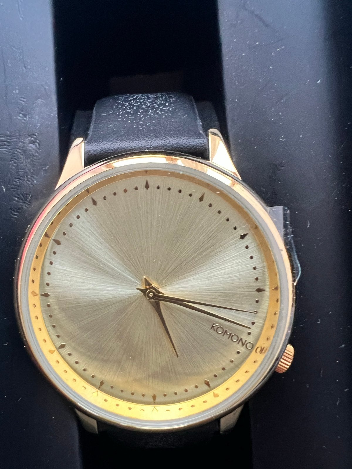 Komono Estelle Classic Zwart Gouden Horloge, Overige merken, Overige materialen, Leer, Polshorloge