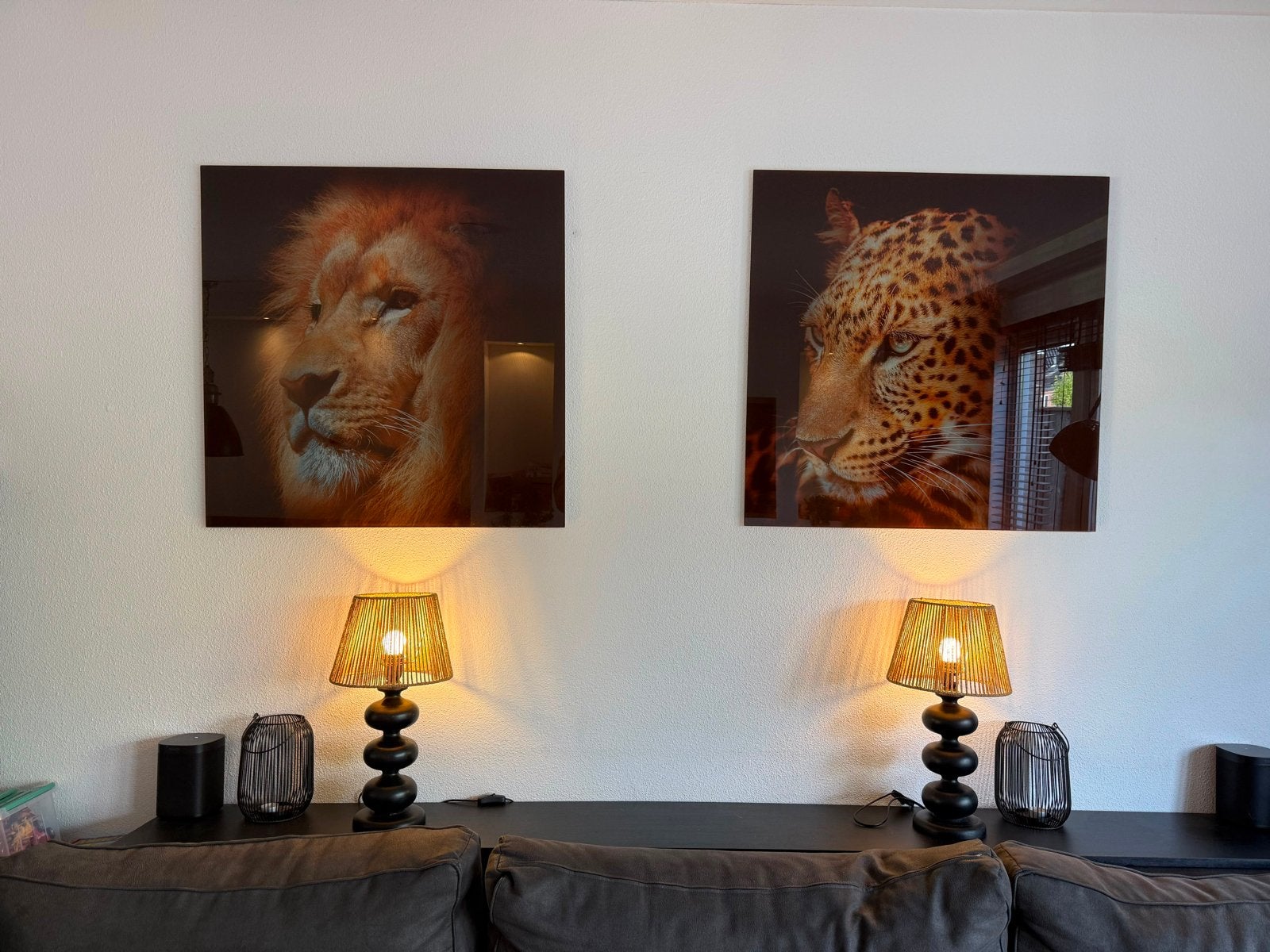 Set van 2 wanddecoraties: Leeuw en Luipaard, Huis en Inrichting, Ophalen, 75 tot 100 cm, 75 – 100, Print