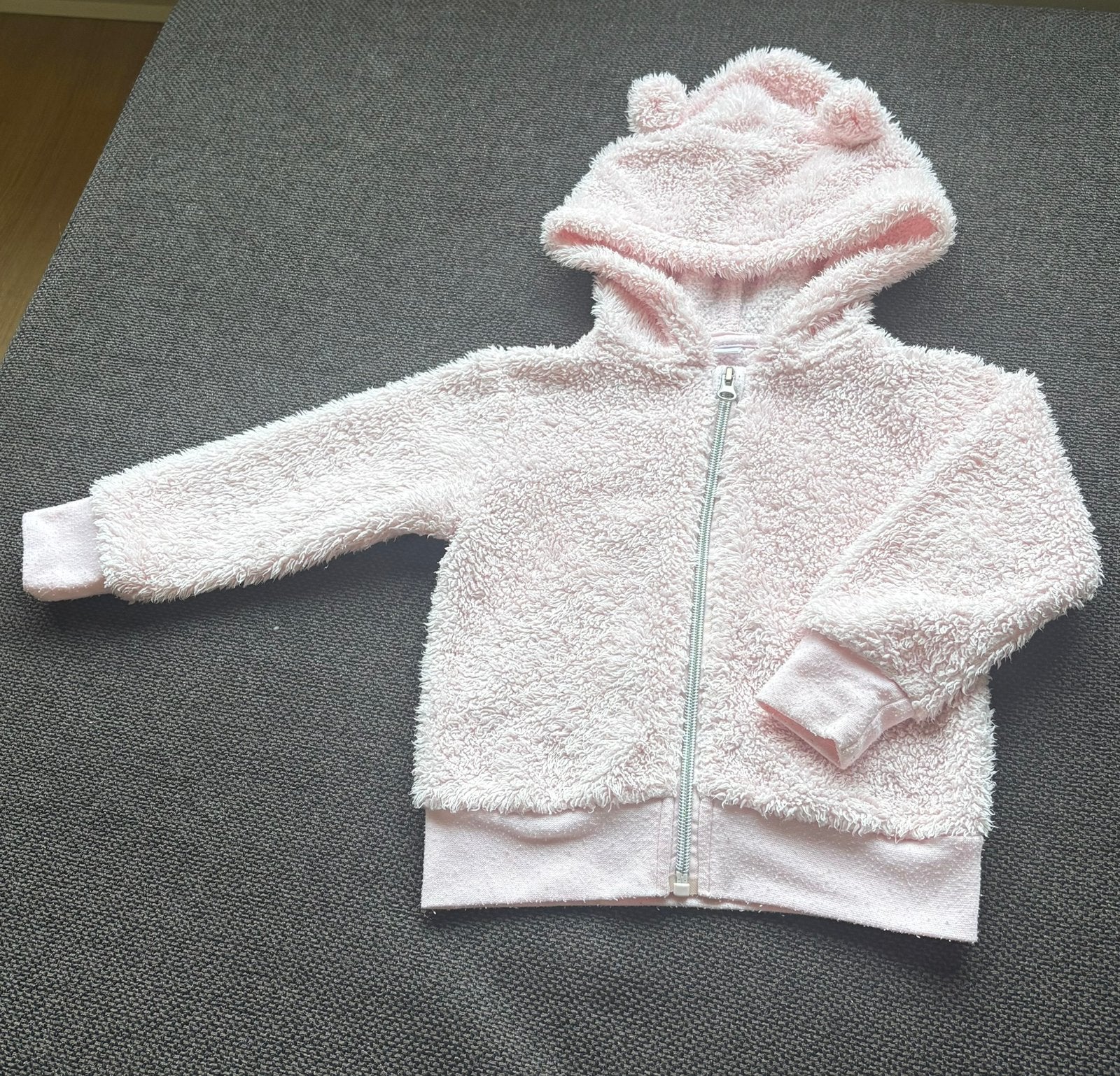 Lichtroze teddy vest met subtiele glitter & berenoren., Ophalen of Verzenden, Gebruikt, Meisje, Trui of Vest