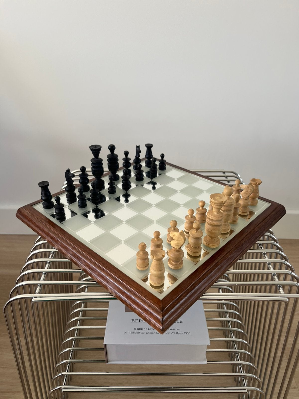 Vintage schaakbord + schaakstukken schaken chessboard design, Ophalen, Zo goed als nieuw