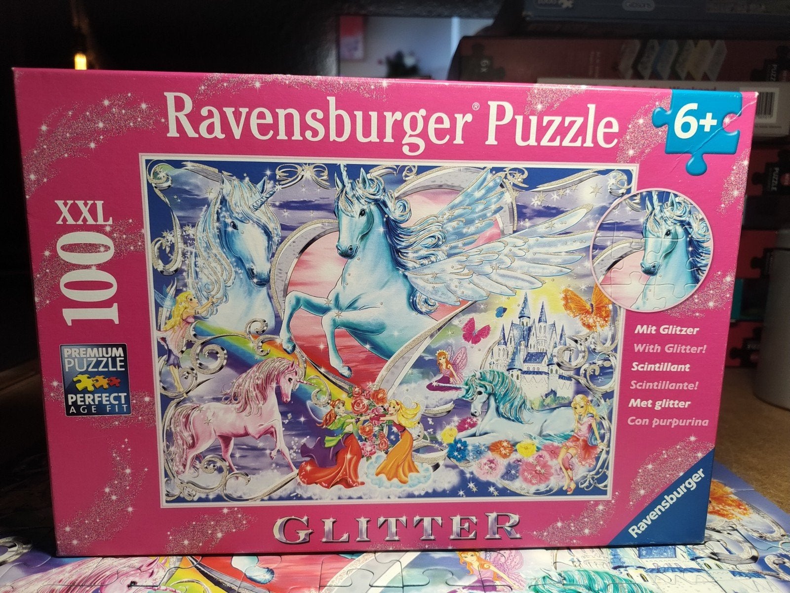 Ravensburger glitter puzzel 100 XXL stukjes, Hobby en Vrije tijd, Ophalen of Verzenden, Minder dan 500 stukjes, Zo goed als nieuw