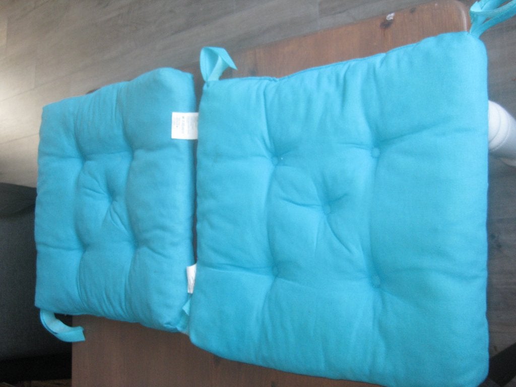 4 stoelkussens, Ophalen, Blauw, Vierkant, Zo goed als nieuw