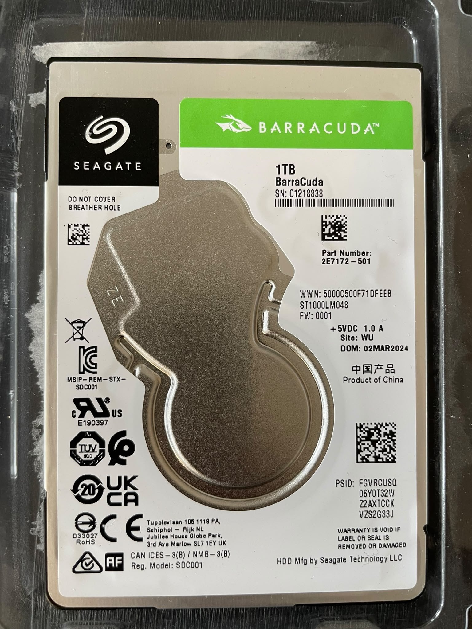 Seagate BarraCuda 1TB 2.5 inch Harde Schijf (HDD) – Nieuw, Ophalen of Verzenden, Nieuw, Seagate