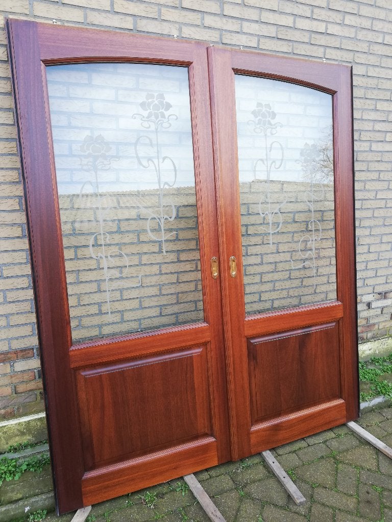 Merantie schuifdeuren incl rails en architraven 218x186br, Ophalen