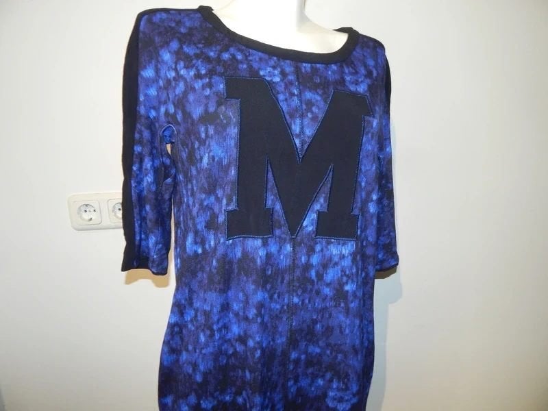 Marccain jurk kobalt zwart gevlamd M voorkant glans stikselM, Kleding | Dames, Maat 38/40 (M), Zo goed als nieuw, Knielengte, Marccain