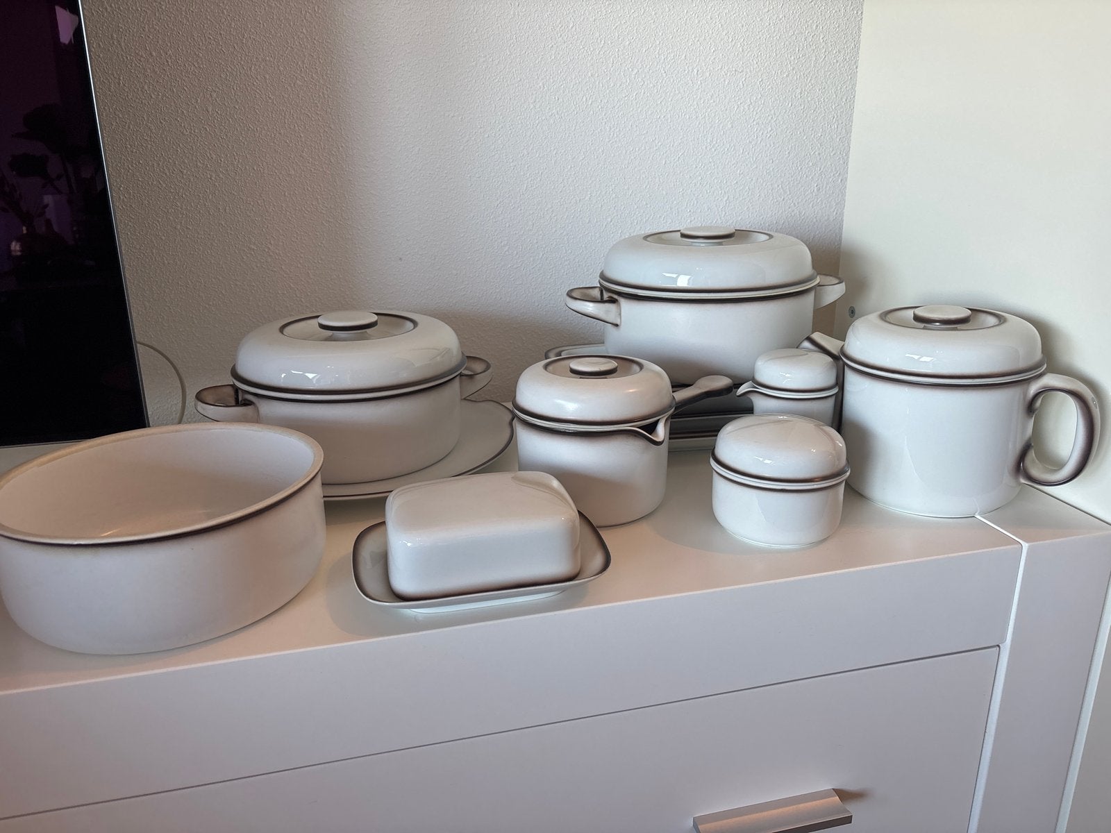 Vintage Arzberg servies - Wit met bruine rand, Ophalen, Arzberg, Vintage, Zo goed als nieuw