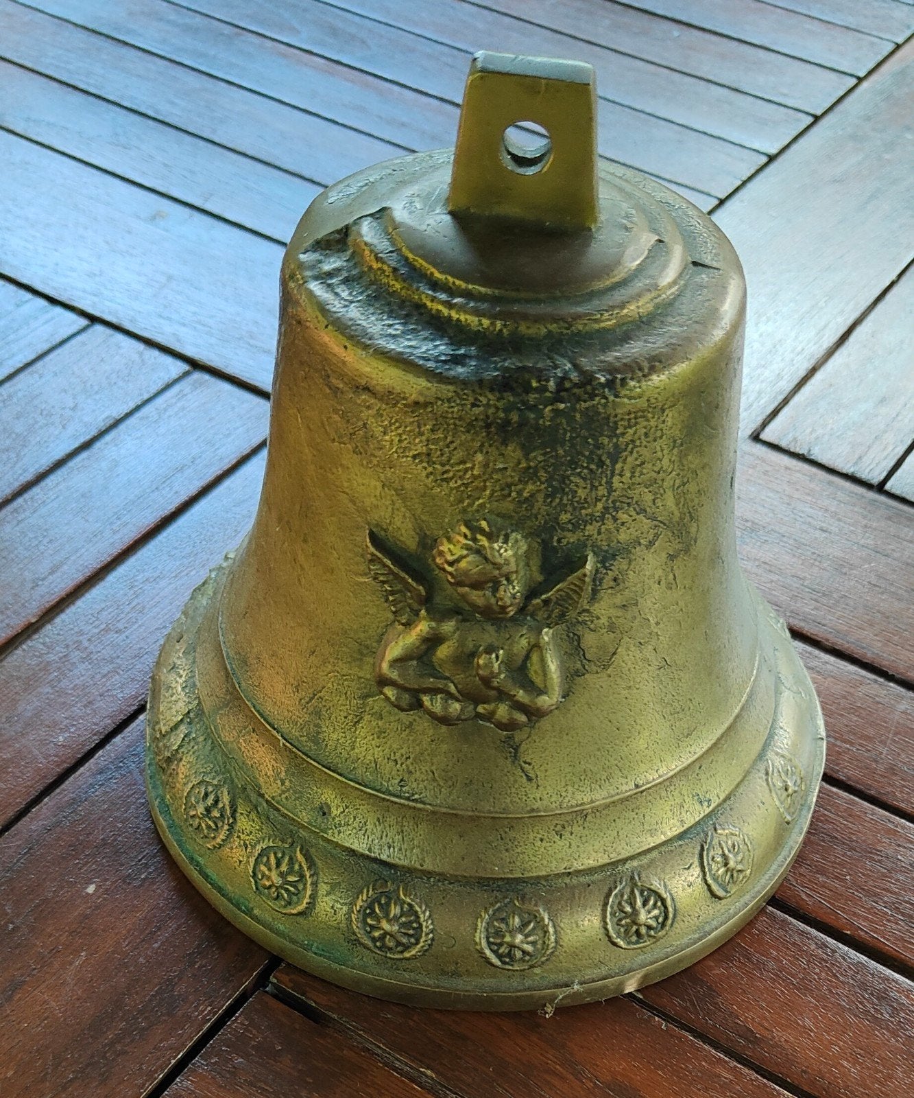 Antieke bronzen bel met cherubijn decoratie, Ophalen of Verzenden