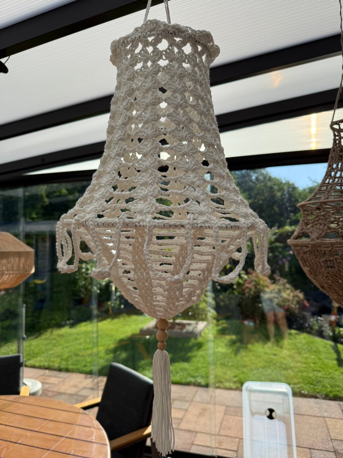 Lampion gehaakt van gerecycleerd katoen, Huis en Inrichting, Lampen | Hanglampen, Ophalen of Verzenden, Nieuw, Textiel, Nostalgisch modern