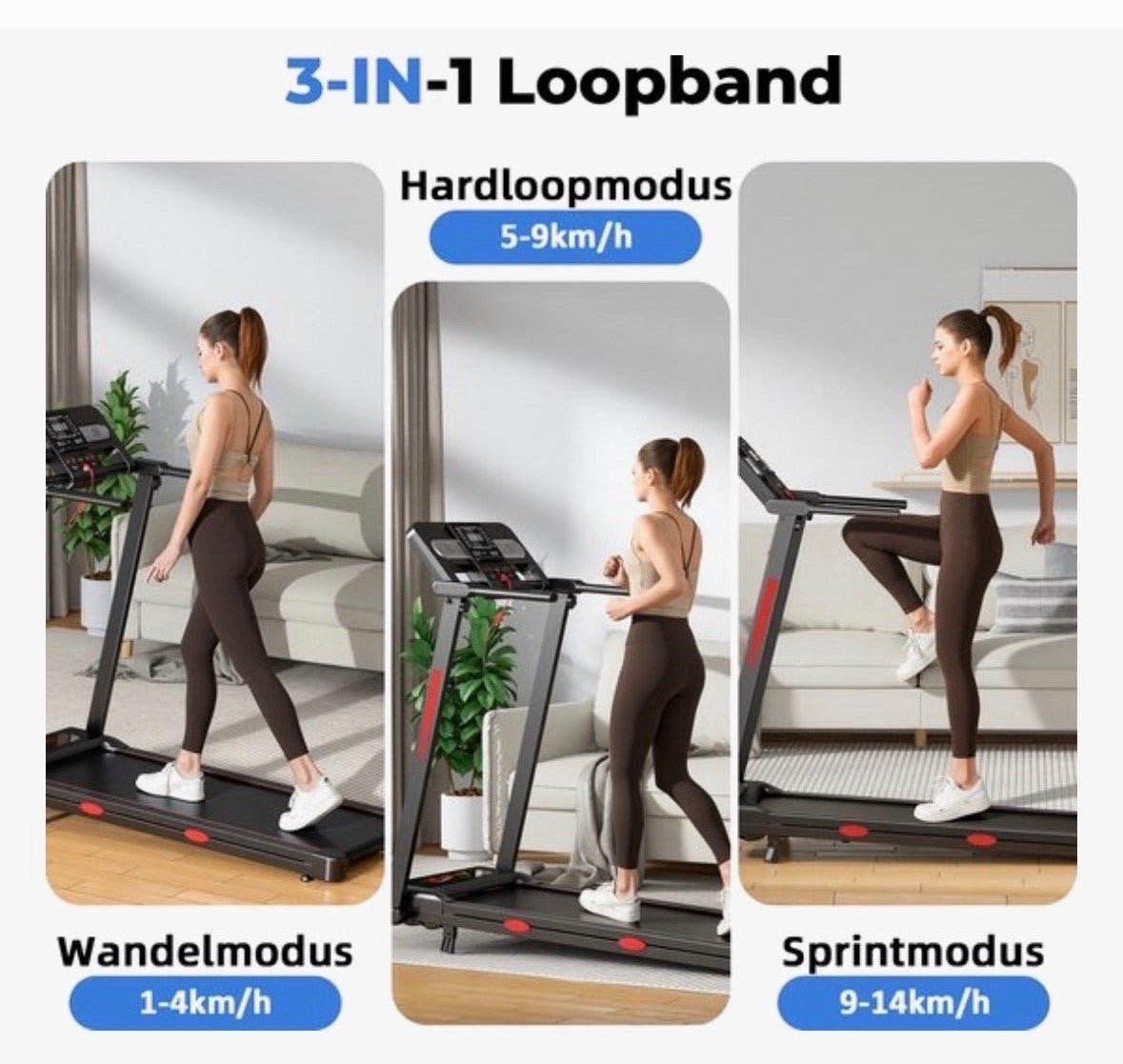 3-in-1 Loopband met LED-display en verschillende modi, Sport en Fitness, Fitnessapparatuur, Ophalen, Nieuw, Metaal, Loopband