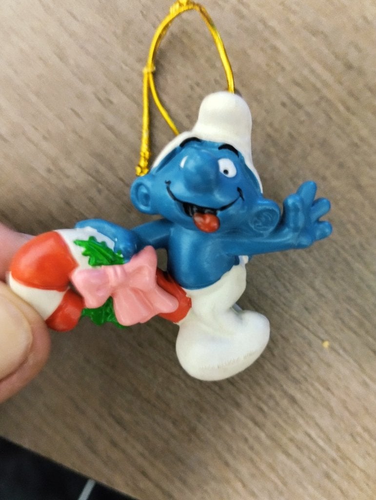 smurf met zuurstok kerst decoratie, Ophalen of Verzenden, Gebruikt, Overige Smurfen, Poppetje, Figuurtje of Knuffel