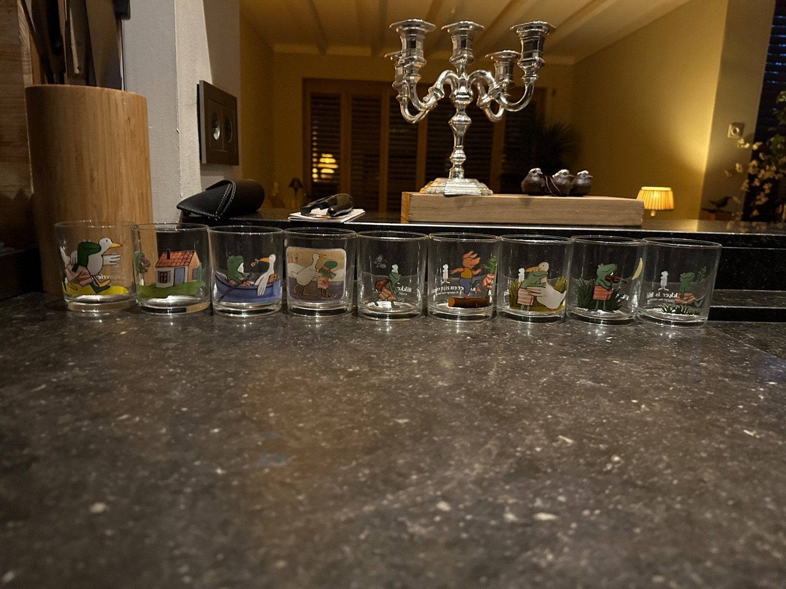 9-delige set drinkglazen van Kikker, Verzamelen, Ophalen of Verzenden, Zo goed als nieuw, Waterglas