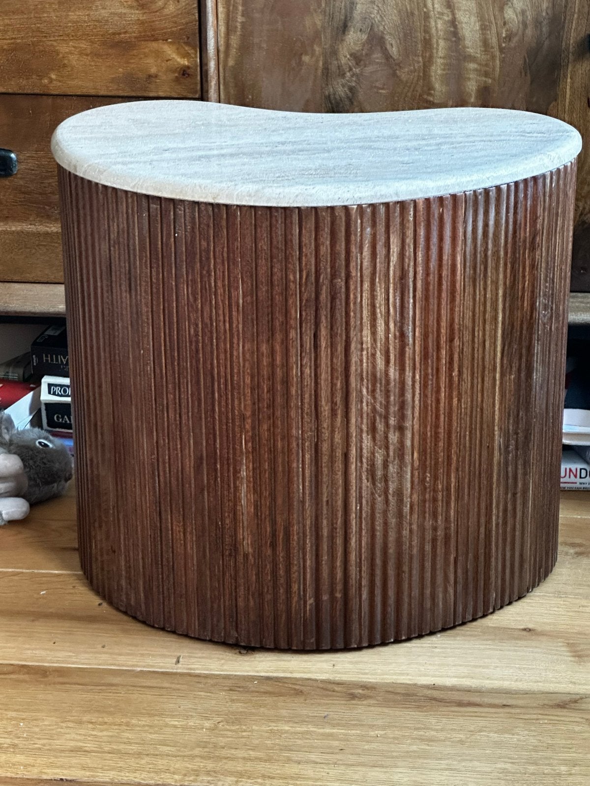 Bijzettafel Mari - Hout met natuurstenen blad, Ophalen, Minder dan 45 cm, Minder dan 55 cm, Gebruikt