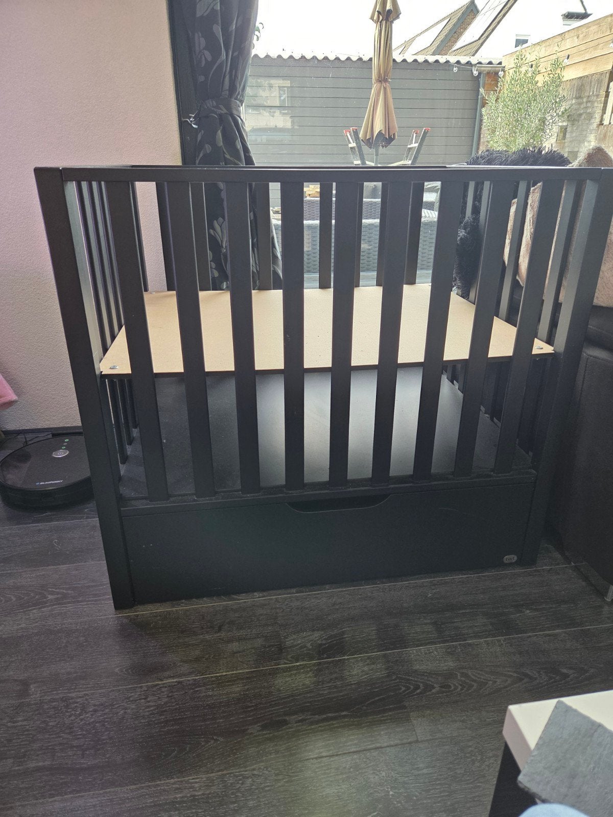 Zwart babybox met lade - Zo goed als nieuw, Ophalen, Zo goed als nieuw, Minder dan 140 cm, 85 tot 100 cm