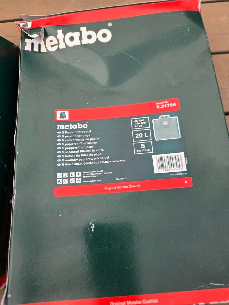Metabo filterzakken 20L - Nieuw in doos (5 stuks), Doe-het-zelf en Verbouw, Reinigingsmachines, Ophalen of Verzenden, Nieuw