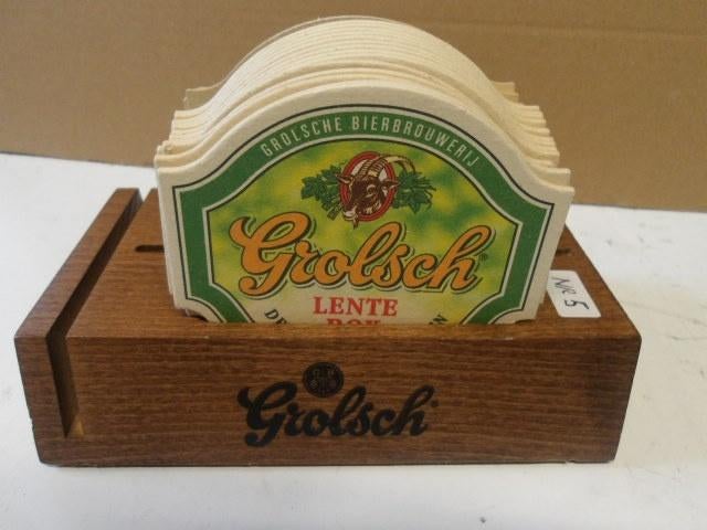 Grolsch viltjeshouder + viltjes (nr.5)  Houten, Ophalen of Verzenden, Zo goed als nieuw, Viltje(s), Grolsch