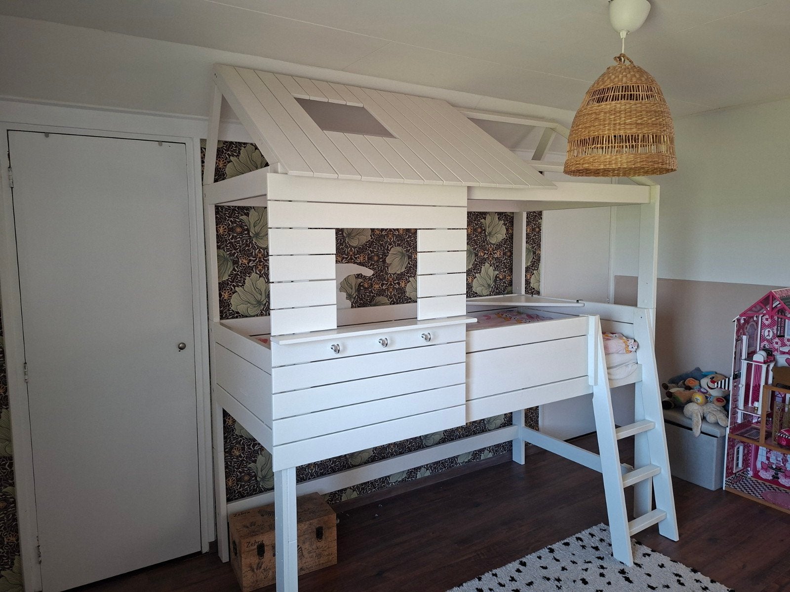 Leuk huisbed/hoogslaper voor kinder- of tienerkamer 96x206, Ophalen, 85 tot 100 cm, Zo goed als nieuw, Hoogslaper of Stapelbed