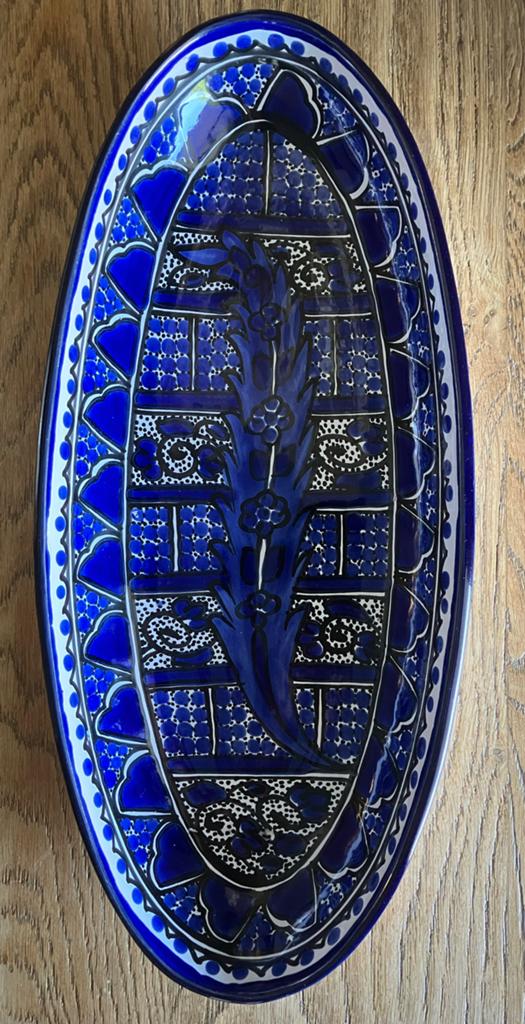 Ovale schaal - Blauw - Handgeschilderd, Ophalen of Verzenden