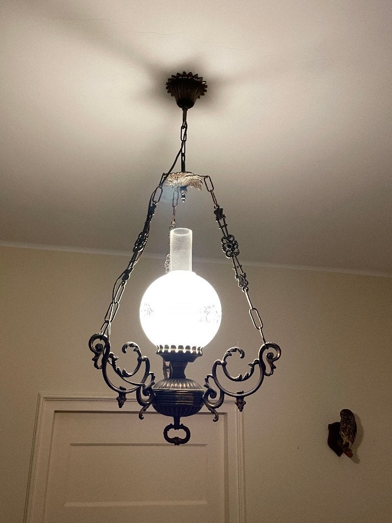 Lamp messing Art Nouveau hanglamp brons vintage antiek oud, Antiek en Kunst, Antiek | Lampen, Ophalen