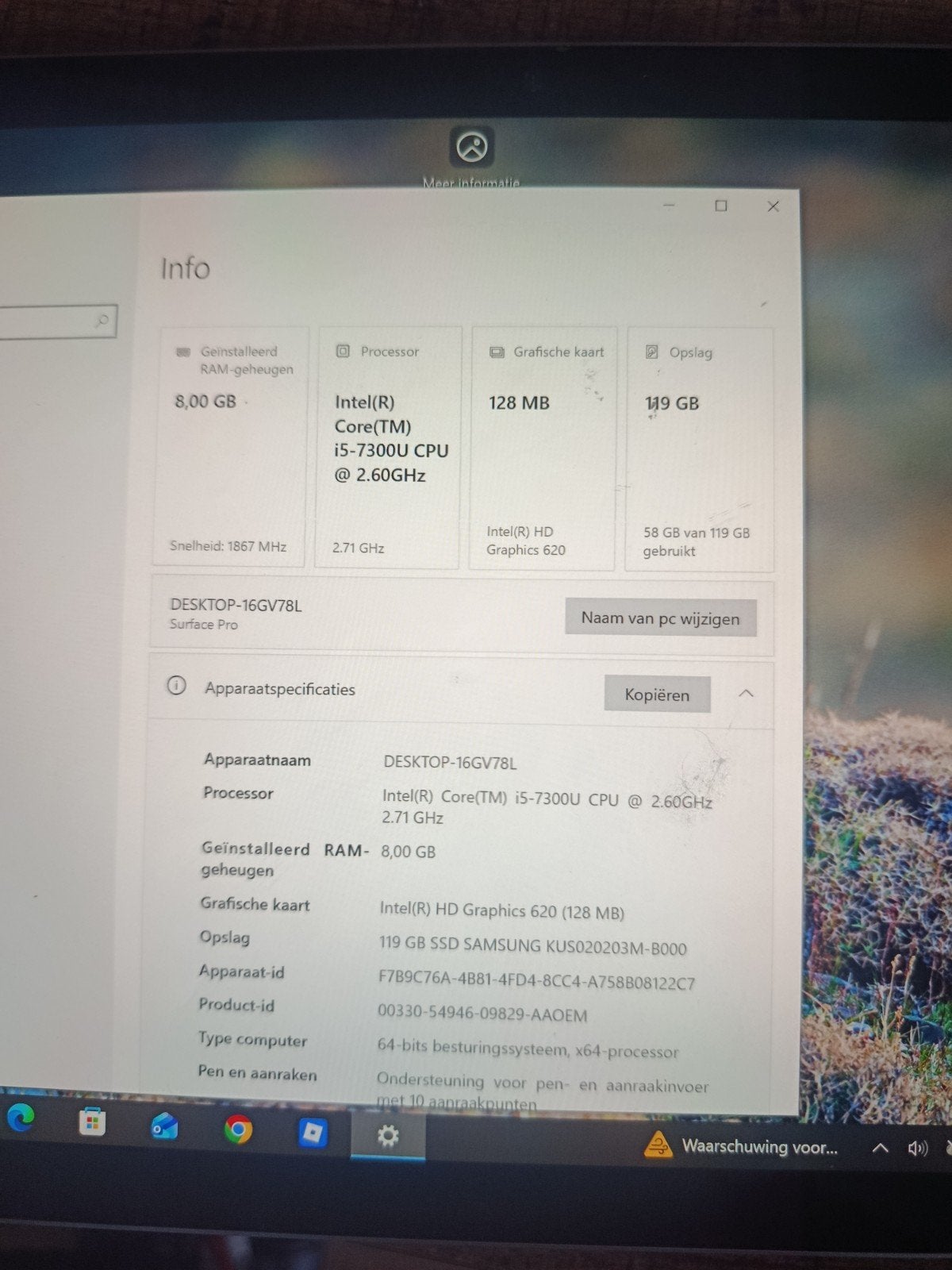 Mooie Desktop (Surface Pro) met lader, Gebruikt, 2 tot 3 Ghz, 119 GB, 8 GB