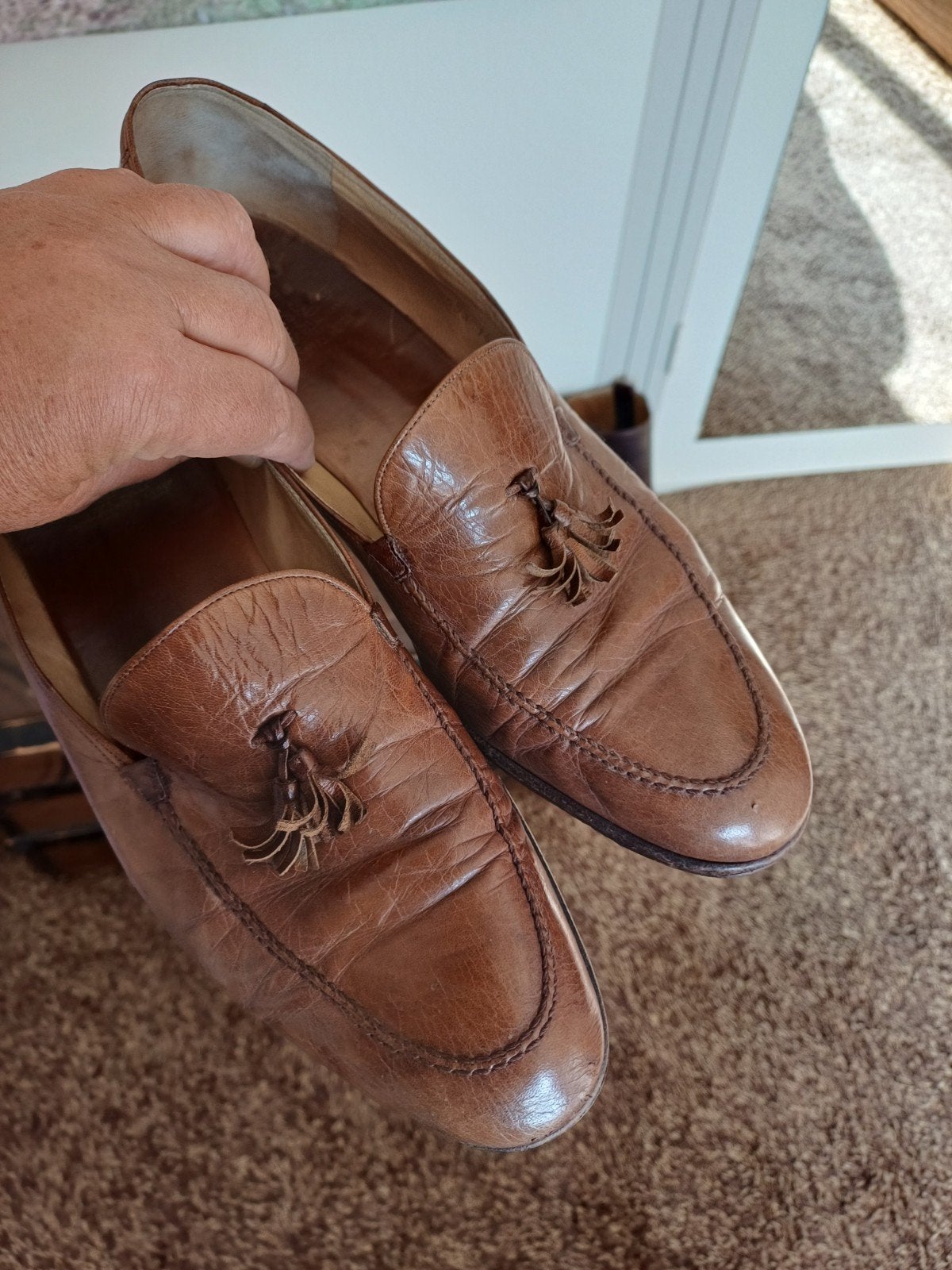 Nette bruine leren loafers met kwastjes - Maat 44.5, Loafers, Ophalen of Verzenden, Gedragen, Onbekend