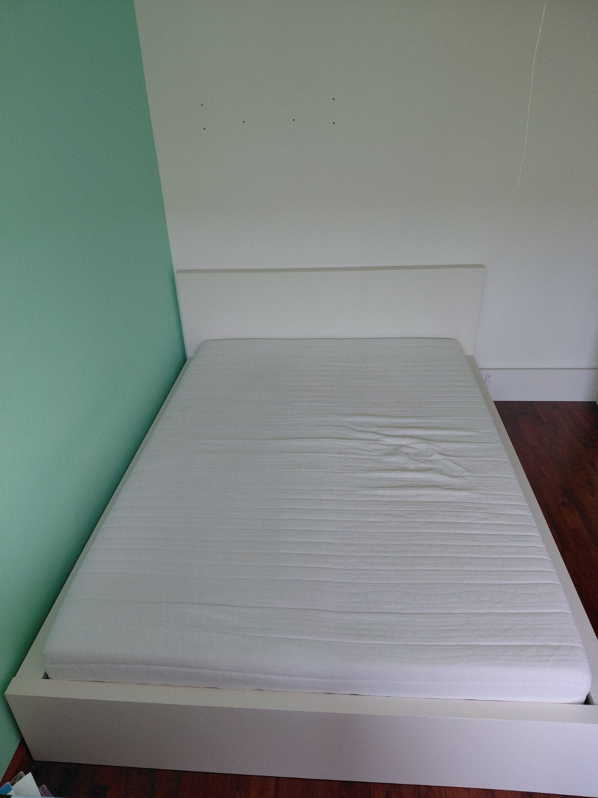 Ikea Malm bedframe met lattenbodem en matras, Ophalen, Gebruikt, Wit, Tweepersoons