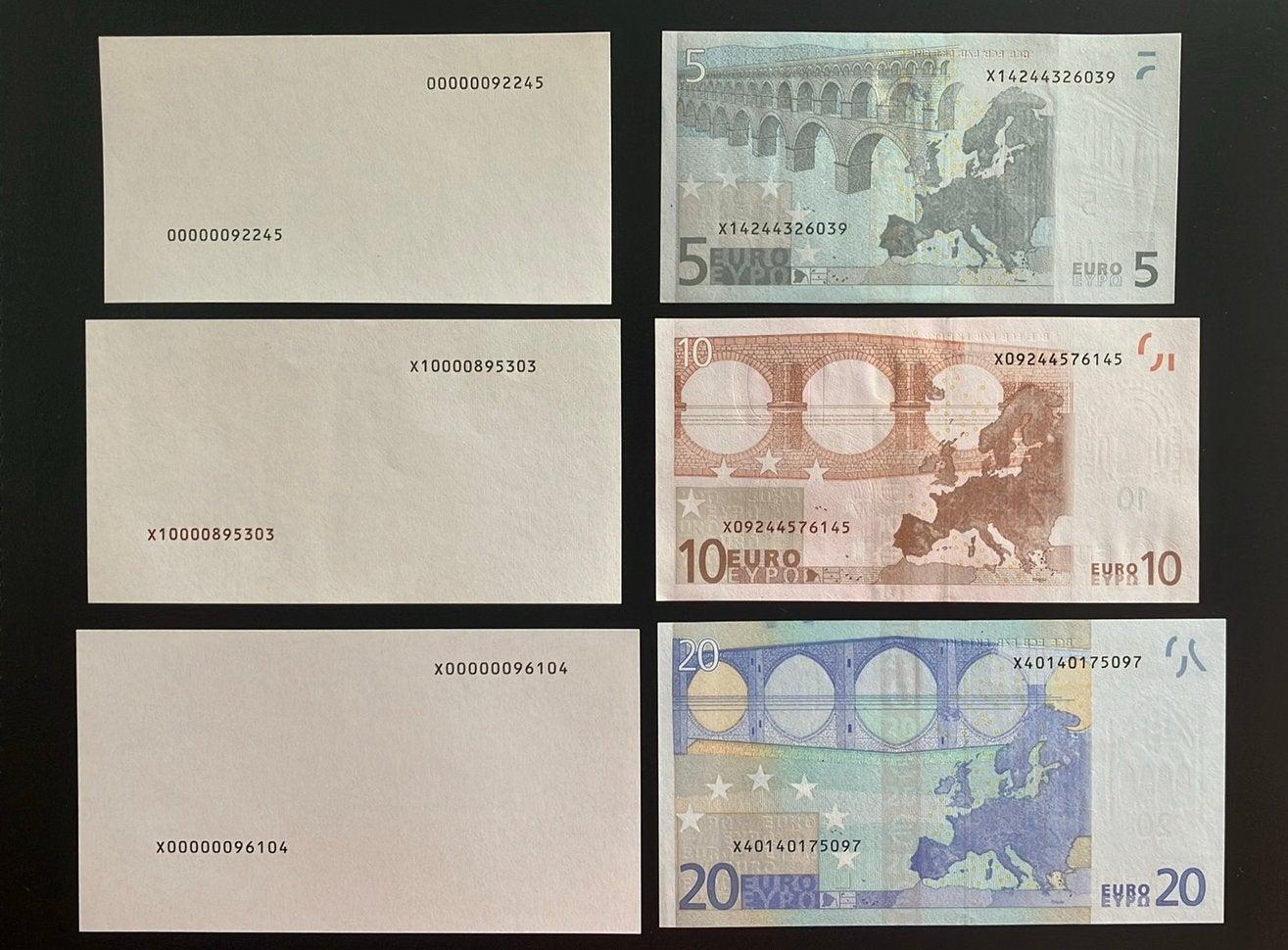 Set testbiljetten €5,- , €10,- en €20,- blanco eurobiljet, Postzegels en Munten, Bankbiljetten | Europa | Eurobiljetten, Ophalen of Verzenden