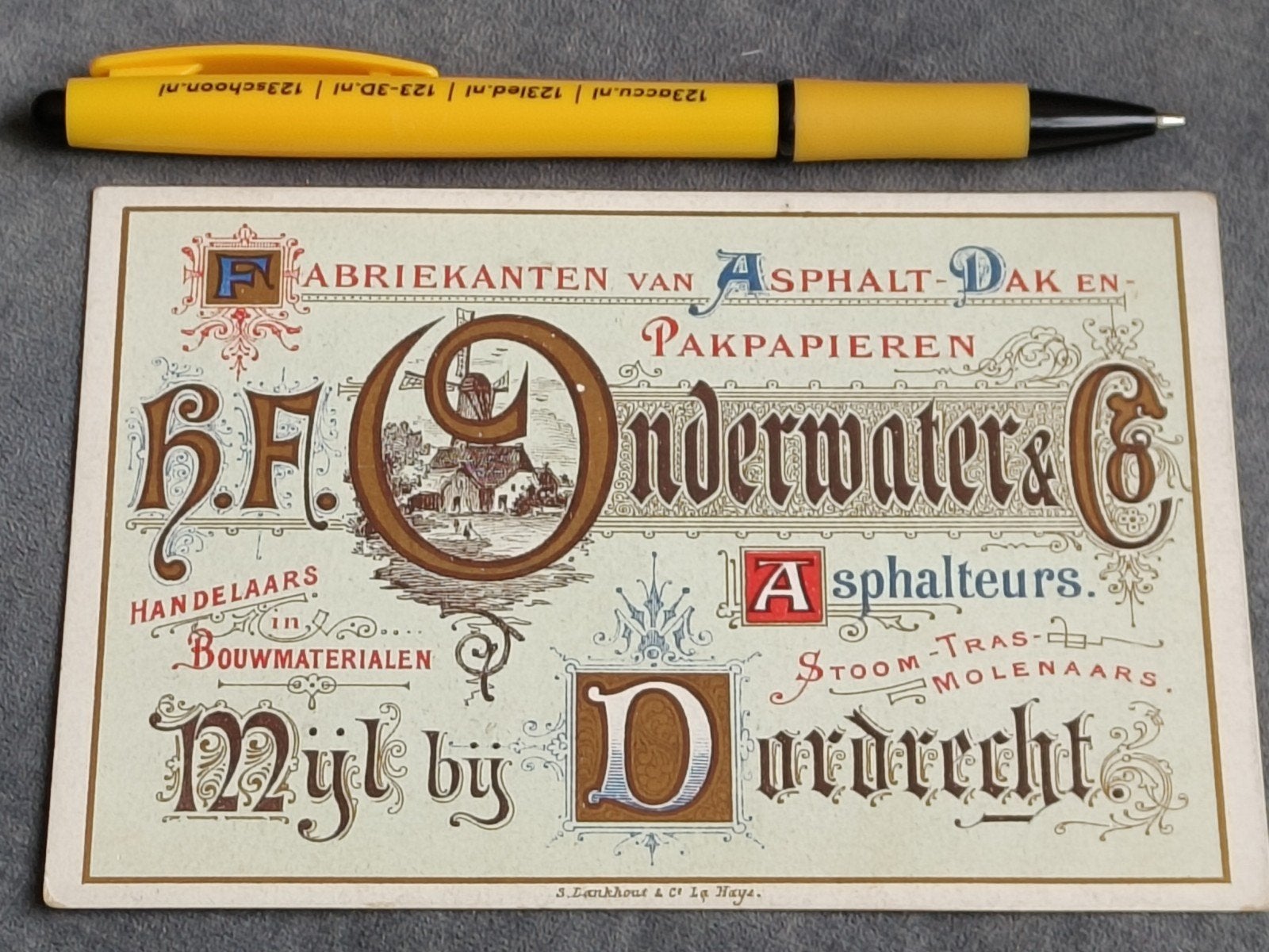 RECLAMEKAART ONDERWATER & CO., DORDRECHT, Verzamelen, Ophalen of Verzenden, Gebruikt, Overige typen