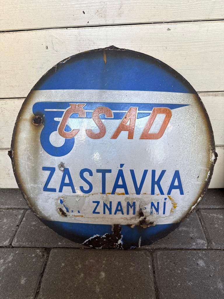 Vintage Emaille CSAD Bushaltebord - Zastávka na Znamení, Ophalen of Verzenden