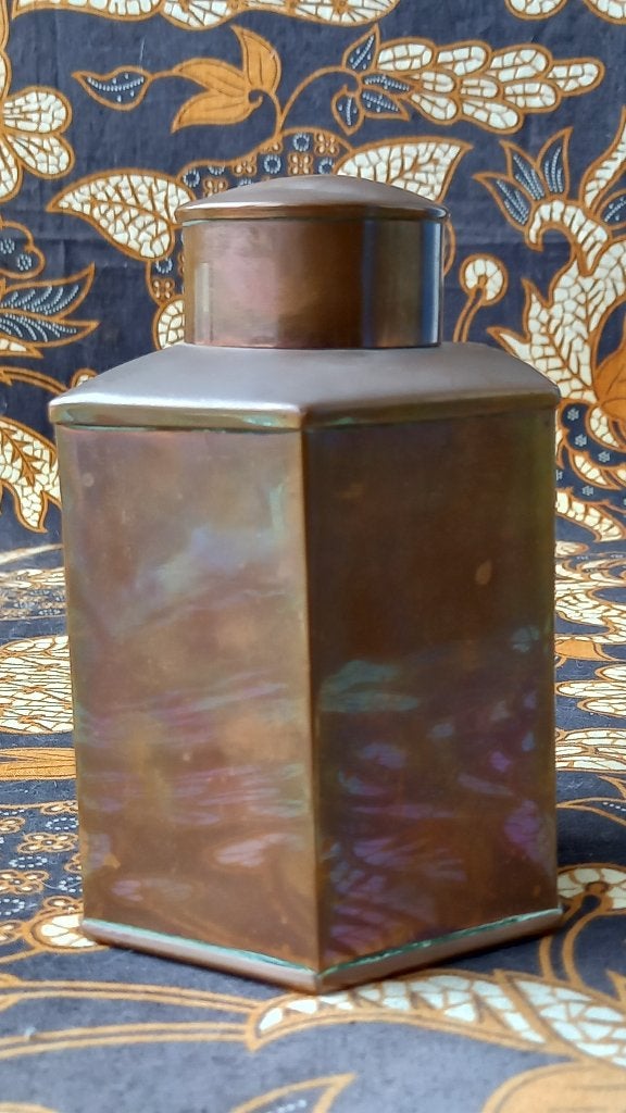 Originele antieke theebus uit Engeland van koper 13 cm. 1900, Antiek en Kunst, Ophalen of Verzenden, Koper