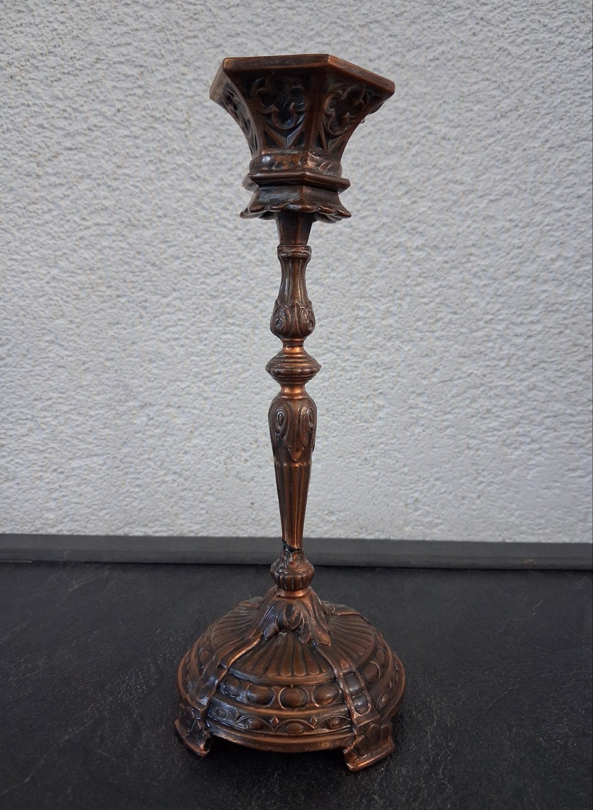 Vintage Bronzen/Messing Kandelaar –Barok/Kerkstijl. 60+ jaar, Antiek en Kunst, Ophalen of Verzenden, Koper of Brons