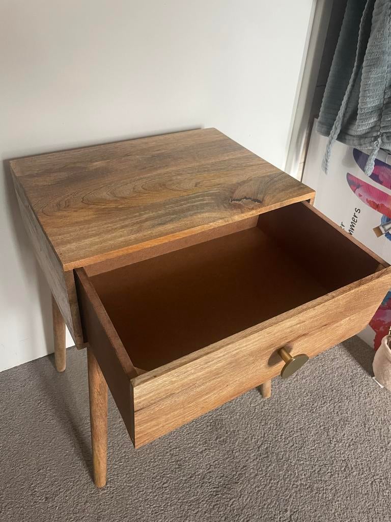 Mango houten nachtkastje - Nieuw!, Ophalen, Gebruikt, Minder dan 45 cm, Minder dan 55 cm