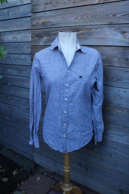 Blouse grijs streep Burberry mt S (H) Vaste prijs, Halswijdte 38 (S) of kleiner, Ophalen of Verzenden, Zo goed als nieuw, Grijs