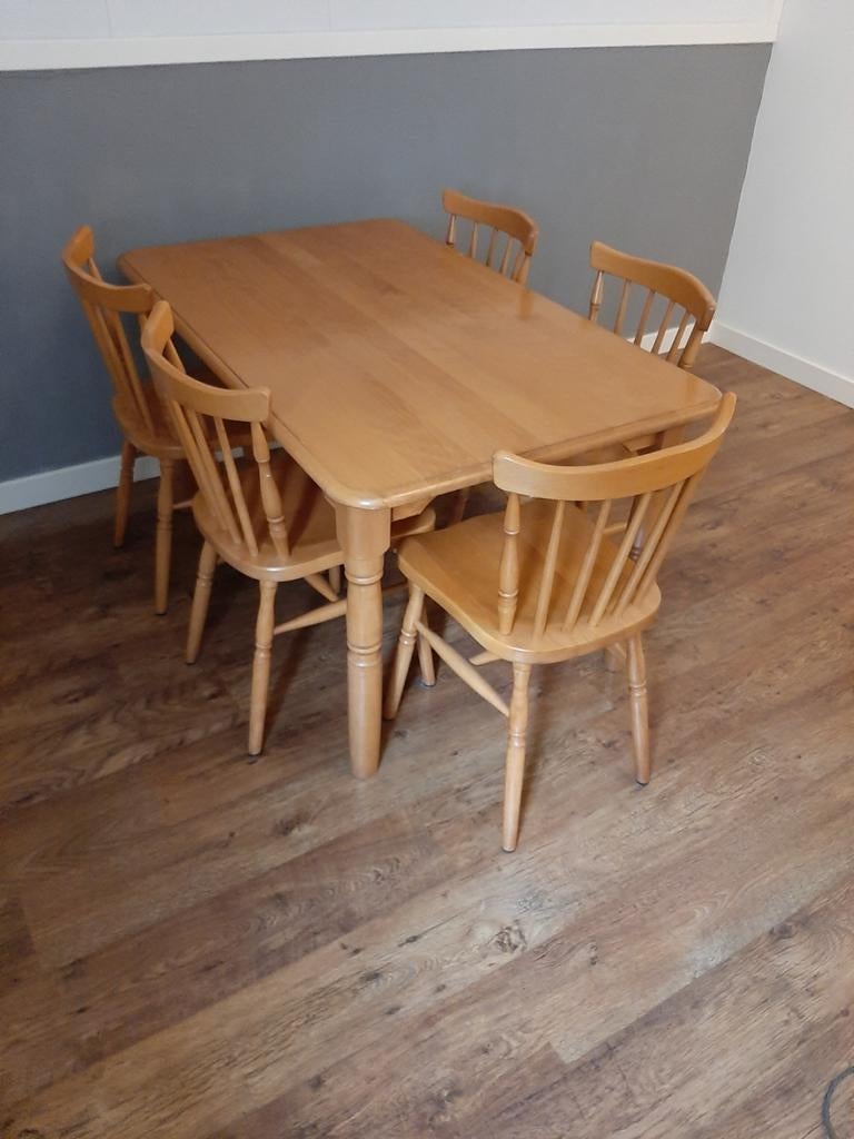 Beukenhouten Eethoek met 5 stoelen, Ophalen, Gebruikt, 4 tot 6 stoelen