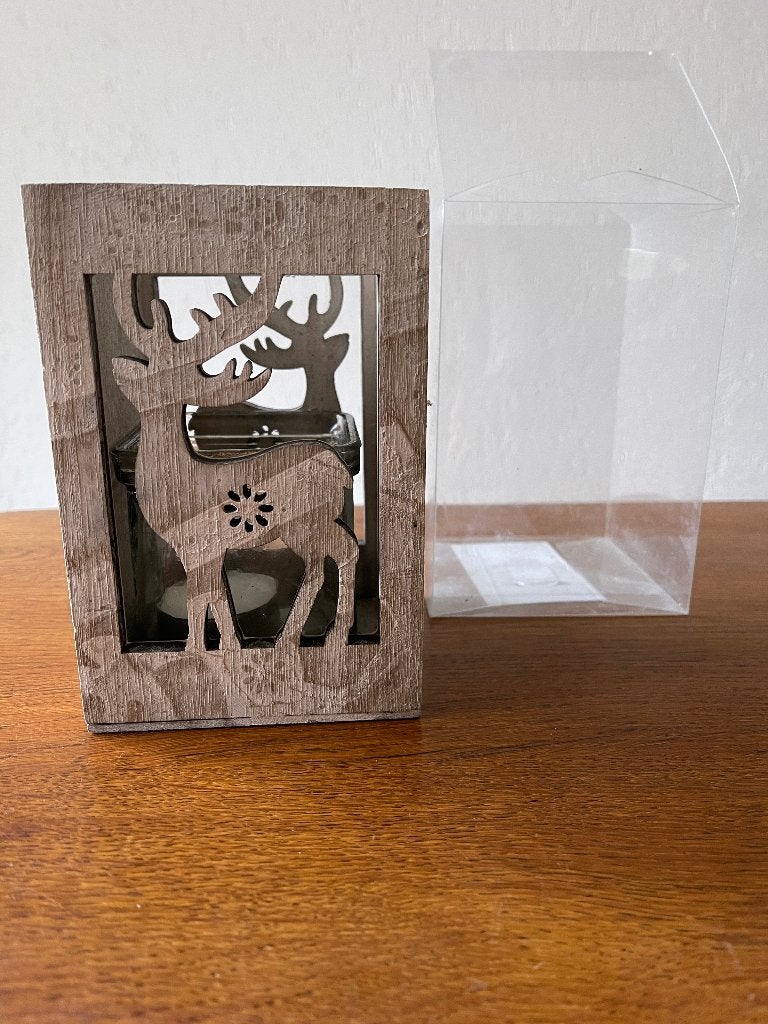 'Waxinelichthouder van Hout' "Hert/Rendier" met Glas Nieuw, Ophalen of Verzenden, Nieuw, Glas, Kaars