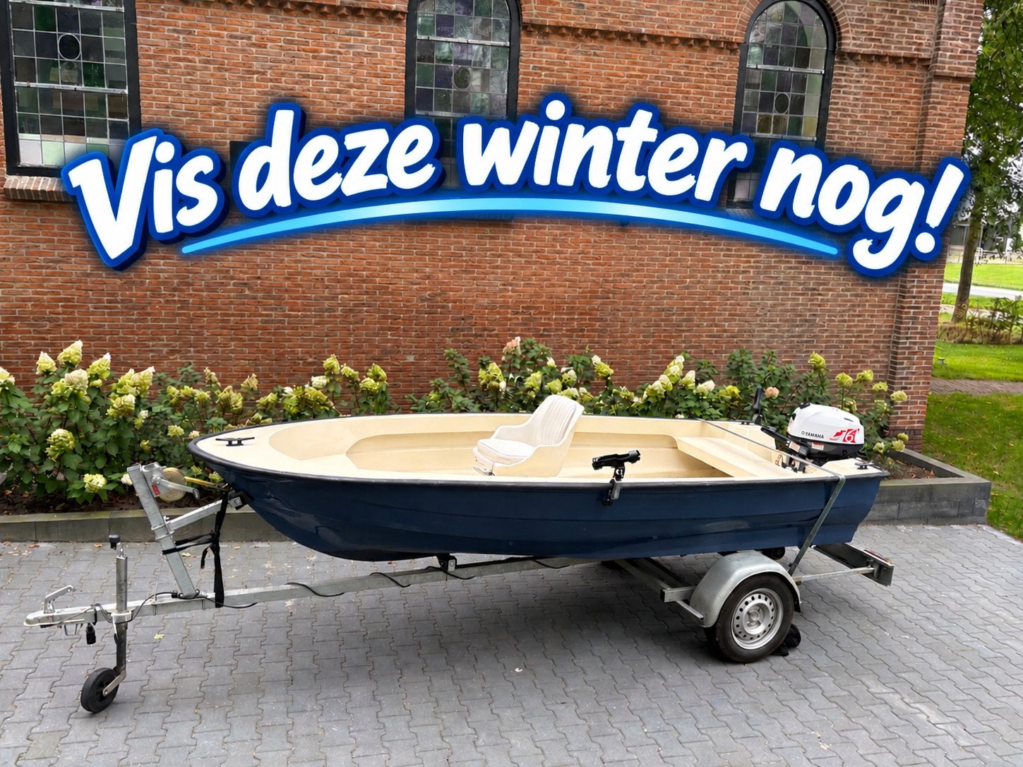 Nette en complete visboot/plezierboot – vaarbewijs vrij, Ophalen, Zo goed als nieuw, Polyester, Buitenboordmotor