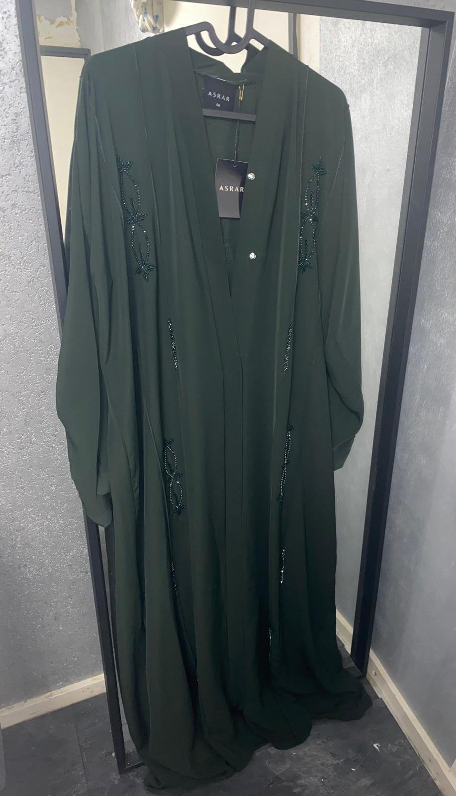 Groene lange  ,open abaya NIEUW DUBAI ABAYA, Ophalen of Verzenden, Zo goed als nieuw, Maat 46/48 (XL) of groter, Groen