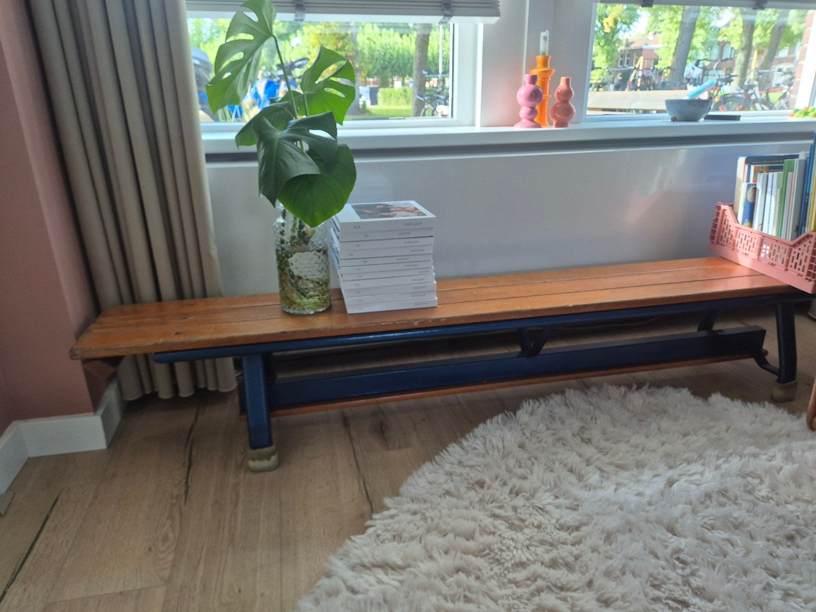 Vintage gymbank 1.90m lang - Houten bankje, Ophalen, Gebruikt, Minder dan 75 cm, 150 tot 200 cm