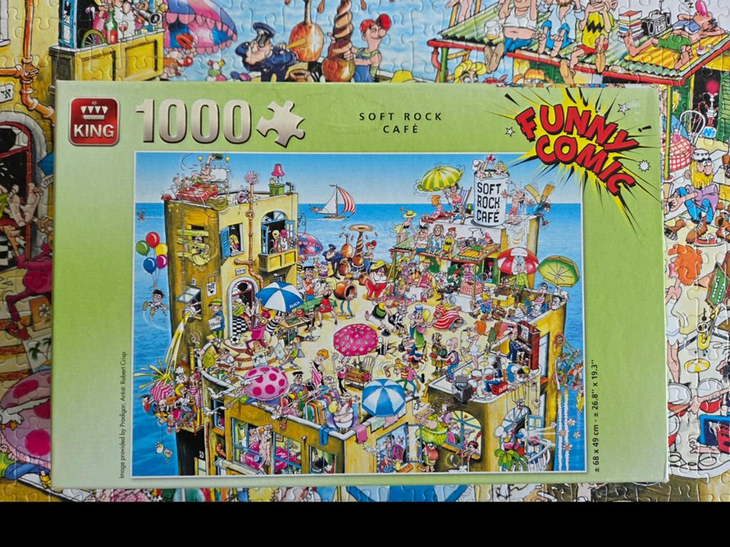 King Funny Comic Puzzel - Soft Rock Cafe 1000 stukjes, Ophalen of Verzenden, 500 t/m 1500 stukjes, Zo goed als nieuw, Legpuzzel