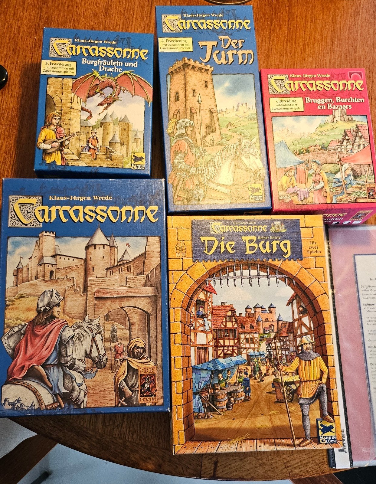 Carcassonne met 4 uitbreidingen - Goede staat, Vijf spelers of meer, Ophalen of Verzenden, Gebruikt