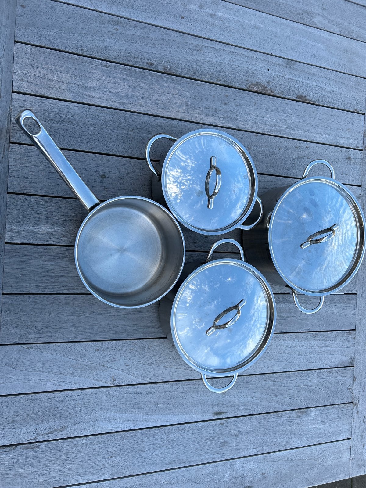 Gero RVS Pannenset: 3 Kookpannen en 1 Steelpan, Ophalen, Gebruikt, Pannenset, Rvs
