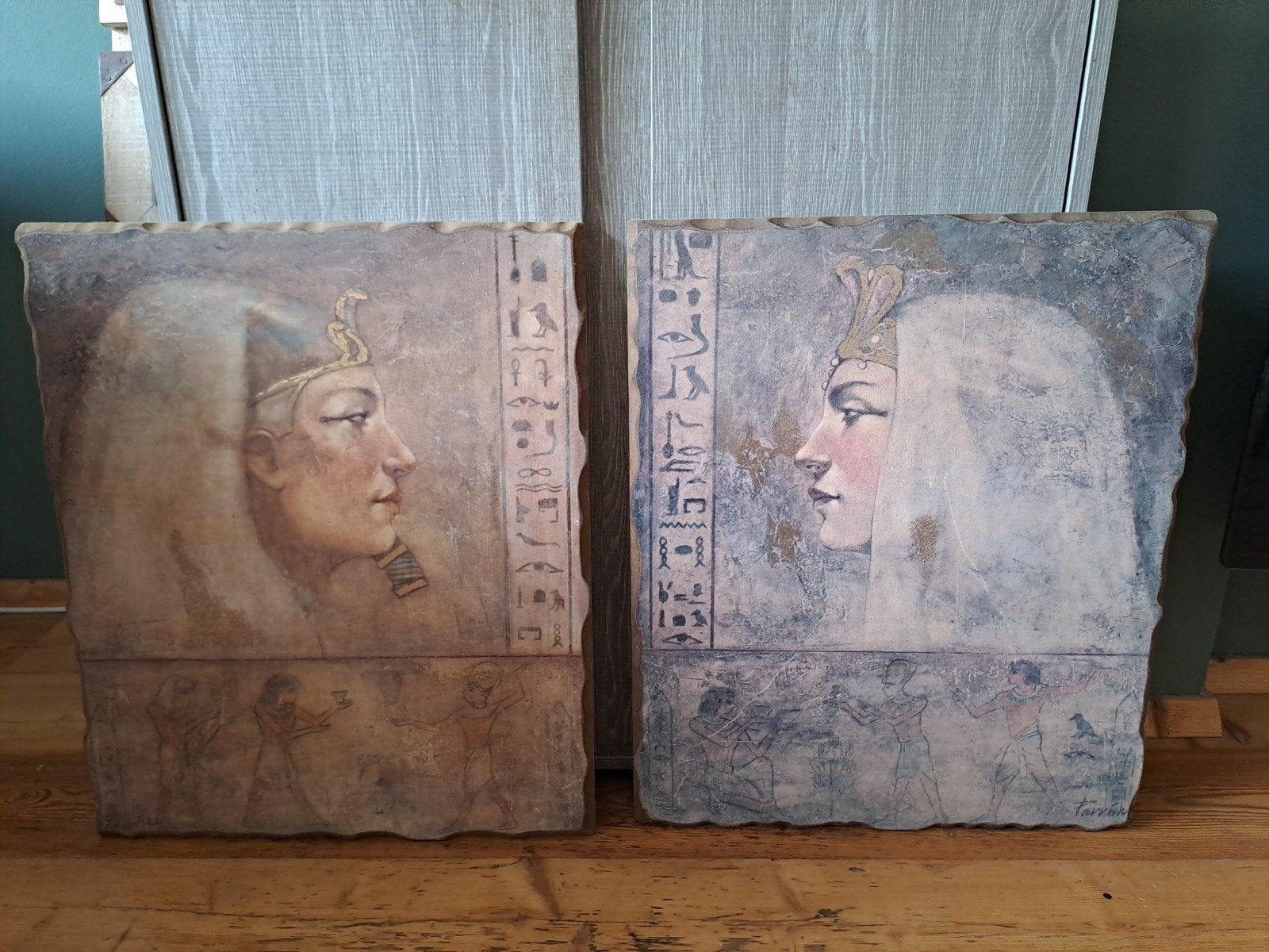 Set van 2 Egyptische kunstwerken: Ramses en Cleopatra, Antiek en Kunst, Kunst | Schilderijen | Klassiek, Ophalen of Verzenden