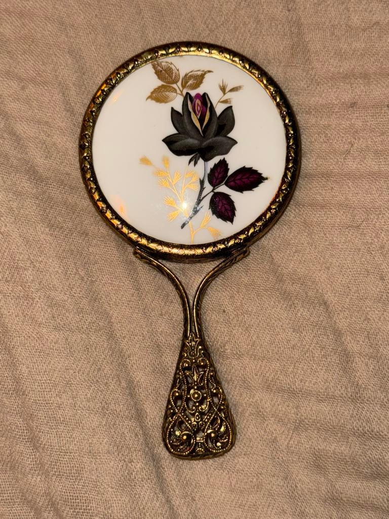 Vintage Handspiegel met Rozenmotief, Verzenden, Ovaal, Minder dan 50 cm, Minder dan 100 cm