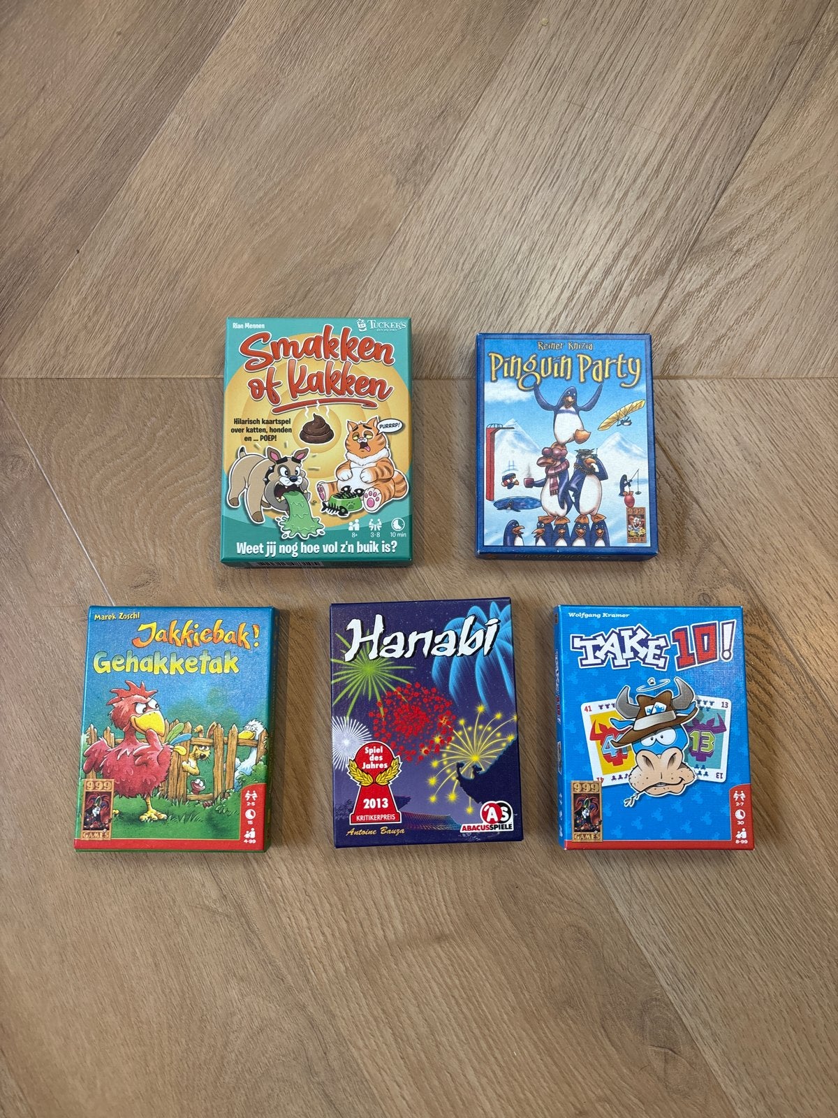 5 kleine spellen: Smakken of Kakken, Hanabi, Take 10!, Een of twee spelers, Ophalen of Verzenden, Gebruikt